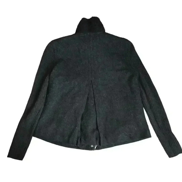 Eileen Fisher Black Boiled Wool High Neck Long Sleeve Zip-Up Jacket, Size PP - Picture 2 of 4